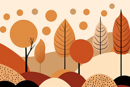 an illustration of autumn trees and hillsの素材