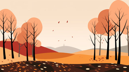 autumn landscape with trees and hills in the backgroundの素材