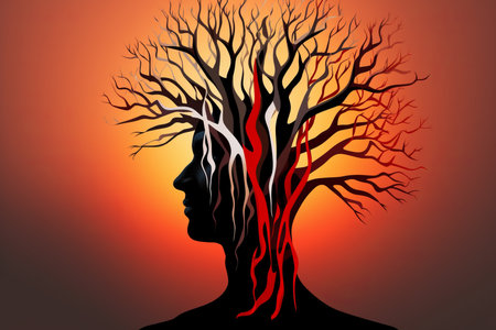 the silhouette of a mans head with a tree growing out of itの素材
