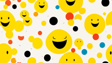 smiley faces on a white background with black and white polka dotsの素材