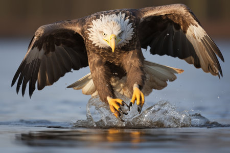 a bald eagle landing on the waterの素材