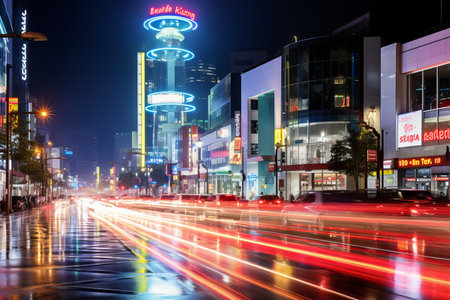 a city street at nightの素材