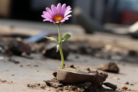 a flower growing out of a crack in the groundの素材