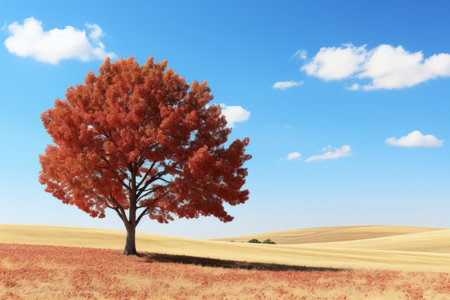 a lone tree in the middle of a grassy fieldの素材
