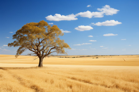 a lone tree in the middle of a fieldの素材