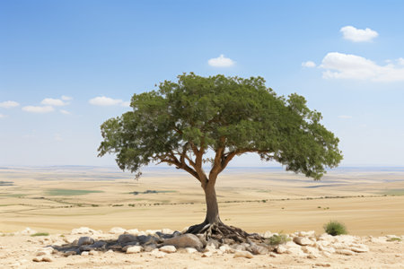 a lone tree in the middle of the desertの素材