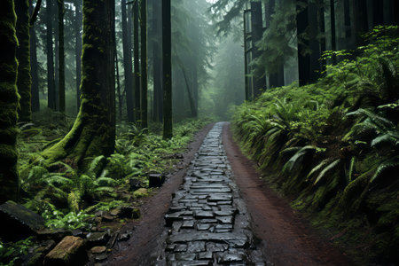 a path in the middle of a dense forestの素材