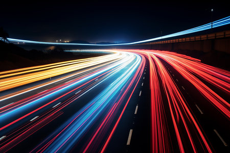 a long exposure photo of a highway at night with light trailsの素材