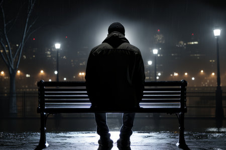 a person sitting on a bench at nightの素材