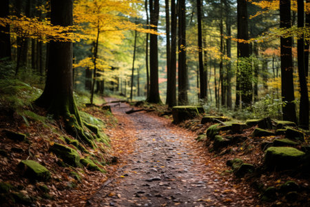 a path through a forest in the fallの素材