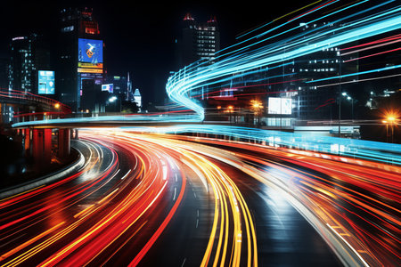 a long exposure photograph of a city street at nightの素材