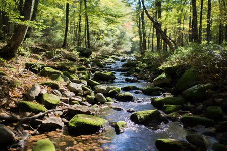 a stream running through a wooded areaの素材