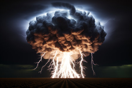 an image of a mushroom cloud with lightning coming out of itの素材