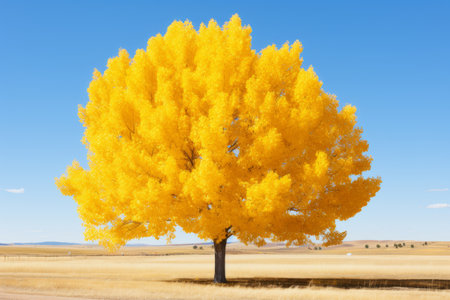 a yellow tree in the middle of a fieldの素材