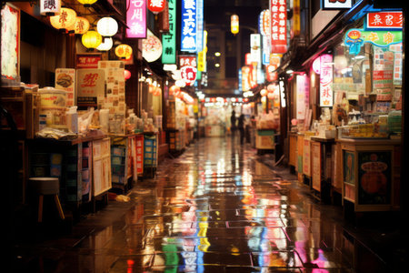 a wet street at nightの素材