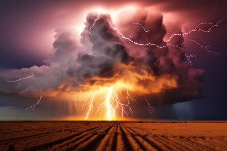 an image of a lightning bolt striking a cloud in the skyの素材