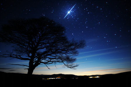 an image of a shooting star in the night skyの素材