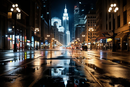 a wet street at nightの素材