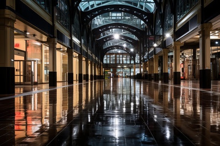 an empty shopping mall at nightの素材