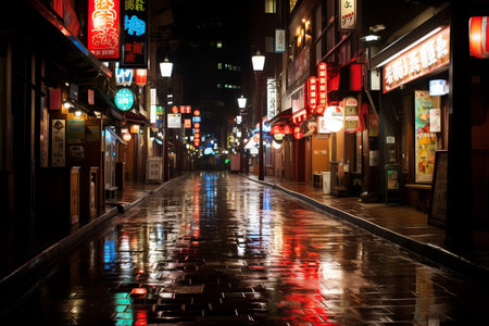 a wet street at nightの素材