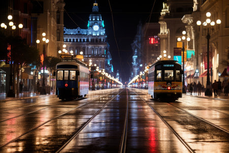 trams on the streetの素材