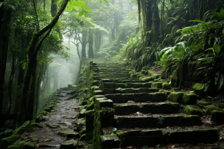 stone stairs in the rainforest in costa ricaの素材