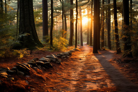 the sun is setting in the forestの素材