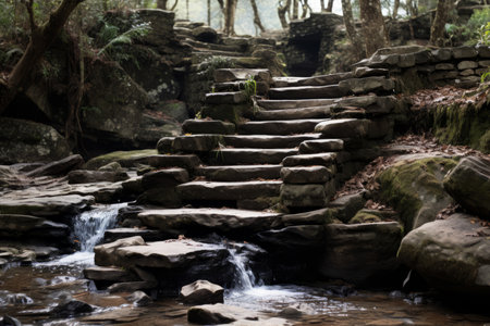 steps leading up to a waterfallの素材