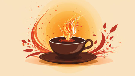 vector illustration of a cup of coffee with fireの素材