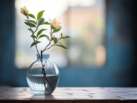 a flower in a vase on a tableの素材