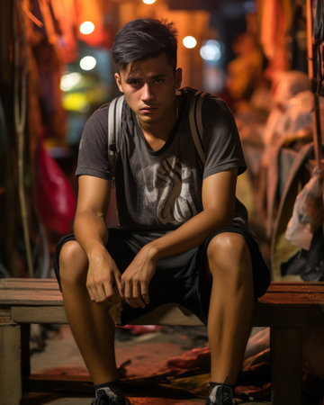 a man sitting on a benchの素材