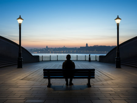 a person sitting on a benchの素材