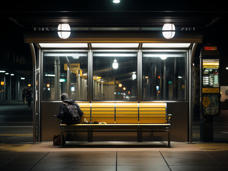 a person sitting on a bench at nightの素材