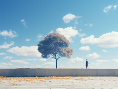 a person standing in front of a treeの素材
