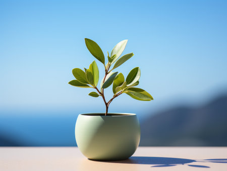 a small green plant in a pot on a tableの素材