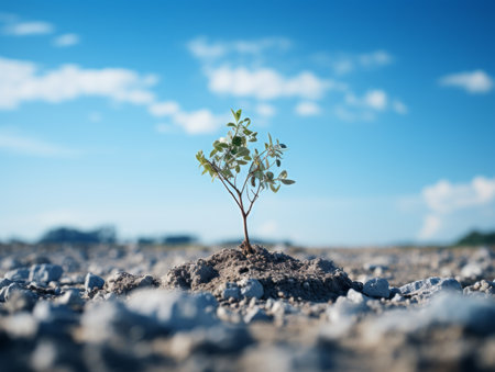 a small plant is growing in the middle of a fieldの素材