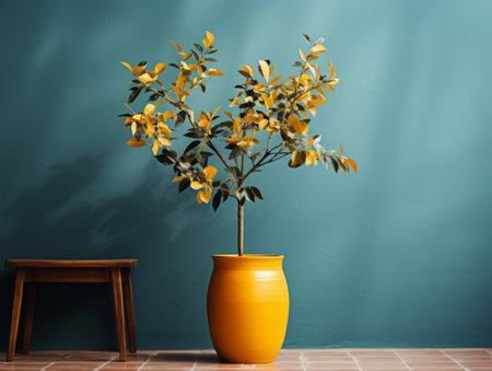 a yellow vase with a tree in itの素材