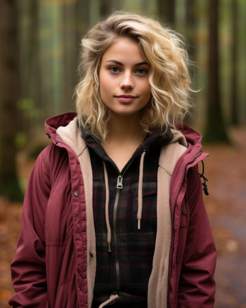 portrait of a beautiful young woman in the forestの素材