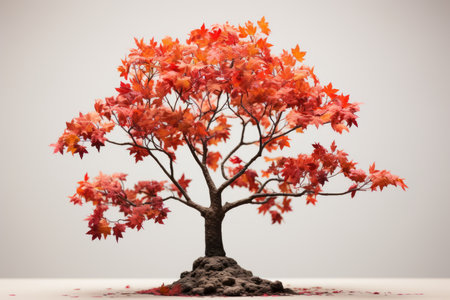 3d rendering of a red maple tree on a gray backgroundの素材