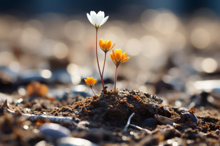 a small flower is growing out of the groundの素材