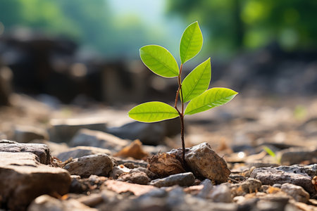a small green plant is growing out of the groundの素材