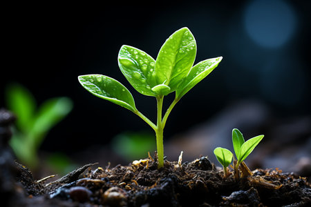 a young plant sprouting from the soilの素材