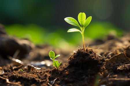 a young plant sprouting from the soilの素材