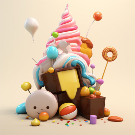 3d illustration of an ice cream sundaeの素材