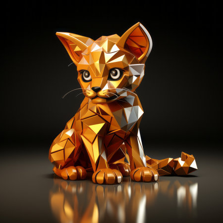 3d low poly kitty on black backgroundの素材