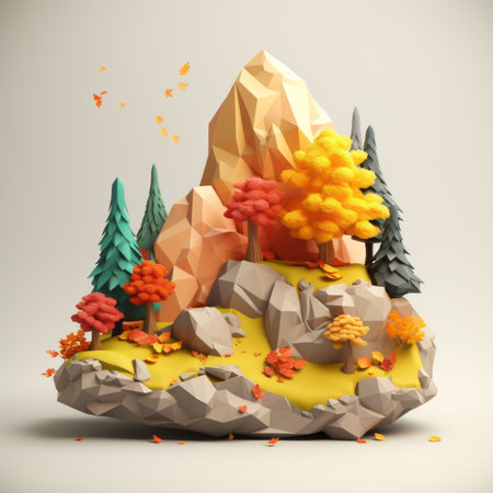 3d low poly landscape with trees and rocksの素材