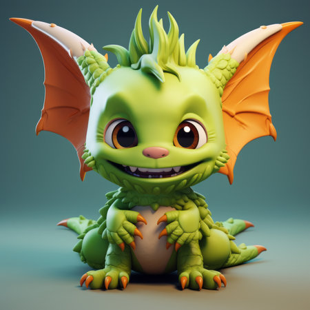 3d render of a cute little green dragonの素材