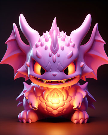 3d render of a purple dragon with glowing eyesの素材
