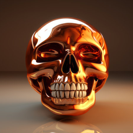 3d rendering of a shiny gold skullの素材