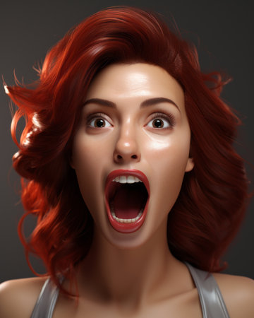 3d illustration of a woman with her mouth wide openの素材